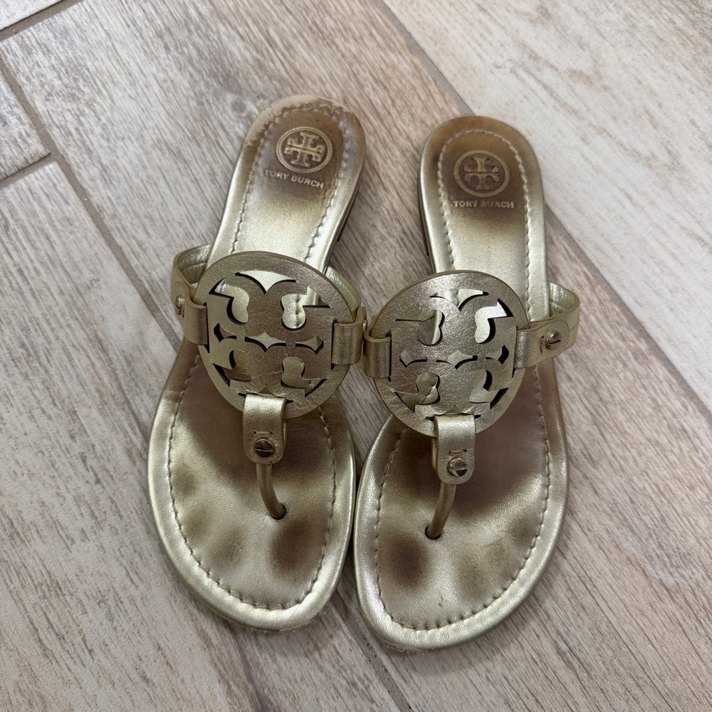Tory Burch Metallic Gold Slide Sandals